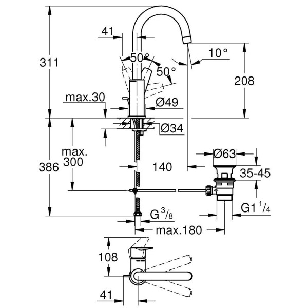 Смеситель для раковины Grohe Start Edge (хром) Смеситель для раковины Grohe Start Edge (хром)