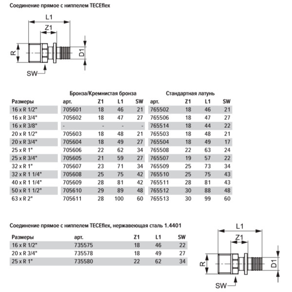 Соединение прямое с наружней резьбой (с ниппелем) TECEflex 16х3/4'' НР (латунь) (765506) Соединение прямое с наружней резьбой (с ниппелем) TECEflex 16х3/4'' НР (латунь) (765506)