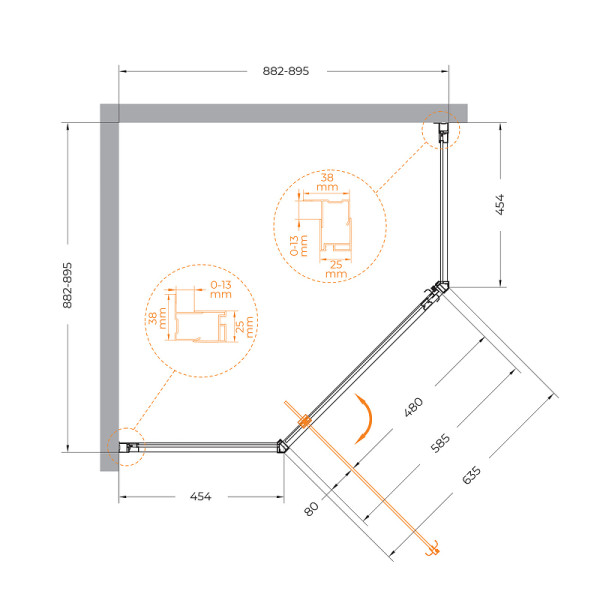 Душевой уголок Cezares ECO 90x90x195 стекло матовое, профиль черный (ECO-O-P-1-90-P-NERO)