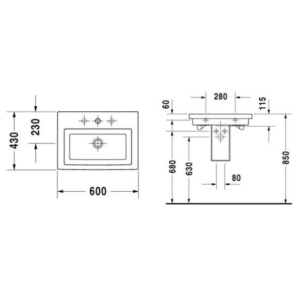 Раковина подвесная Duravit 2nd Floor 049160 600х430 (0491600000)