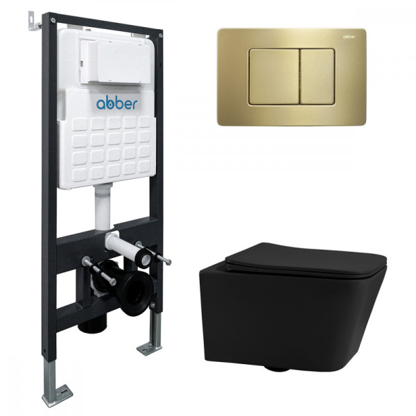 Комплект инсталляция с унитазом Abber Rechteck с клавишей золото матовое (AC1201MB-AC0105-AC0120MMG) Комплект инсталляция с унитазом Abber Rechteck с клавишей золото матовое (AC1201MB-AC0105-AC0120MMG)