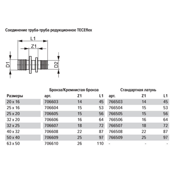 Соединение труба-труба редукционное TECEflex 25х20 мм. (бронза) (706605) Соединение труба-труба редукционное TECEflex 25х20 мм. (бронза) (706605)