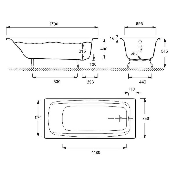 Ванна чугунная Jacob Delafon Diapason 170x75 белая (E2937-S-00)