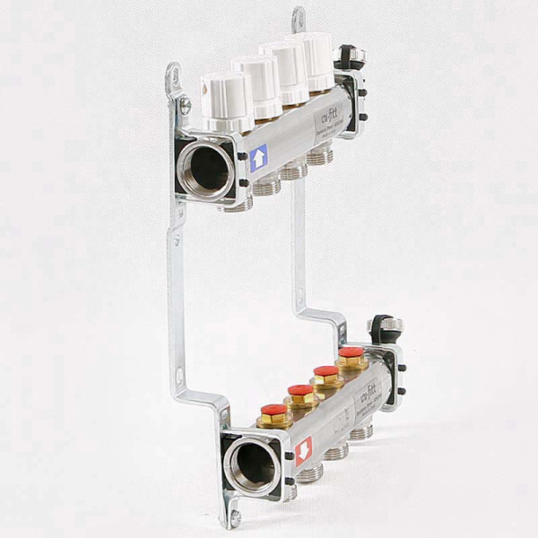 Коллекторная группа Uni-Fitt 4 отвода 1"х3/4" с балансировочными и термостатическими вентилями нерж. сталь