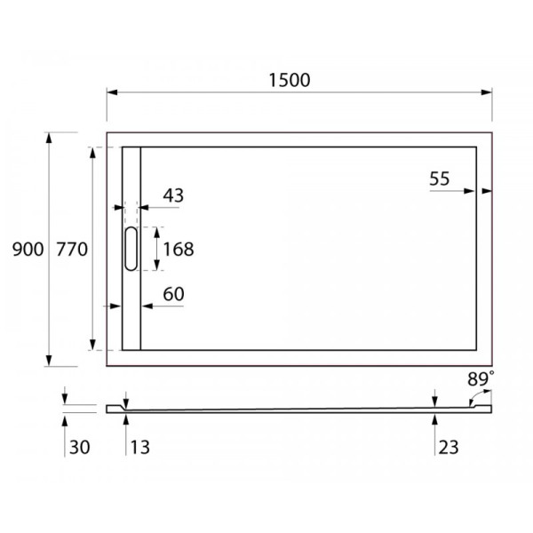 Душевой поддон из искусственного мрамора Cezares 150x90x3 белый (TRAY-AS-AH-150/90-3-W)