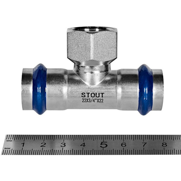 Тройник переходной 22х3/4"Вх22 Stout SSS-2015 ВПр-ВР (нерж.ст., пресс) SSS-2015-002234 Тройник переходной 22х3/4"Вх22 Stout SSS-2015 ВПр-ВР (нерж.ст., пресс) SSS-2015-002234