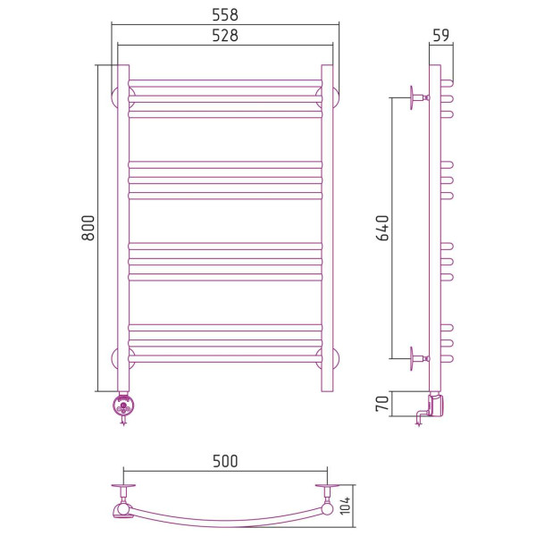 Полотенцесушитель электрический Стилье Формат 10 ТЛ 800x500 (3+3+3+3) Г16, хром (00511-8050) Полотенцесушитель электрический Стилье Формат 10 ТЛ 800x500 (3+3+3+3) Г16, хром (00511-8050)