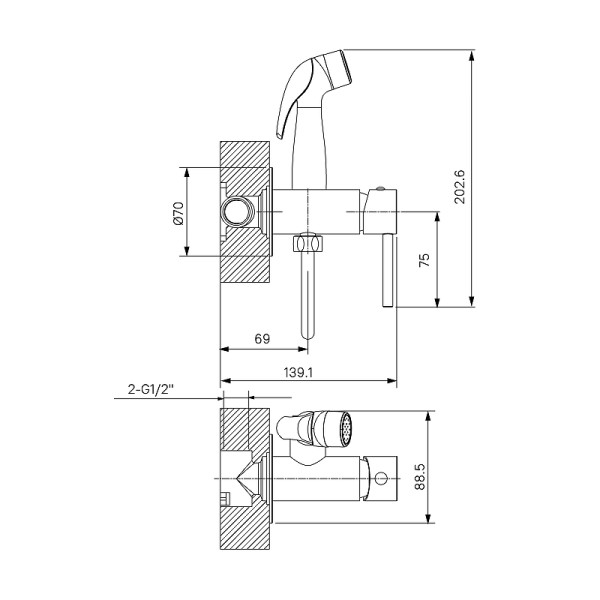 Смеситель с гигиеническим душем встраиваемый Milardo Tidy белый (001WTR0M08)