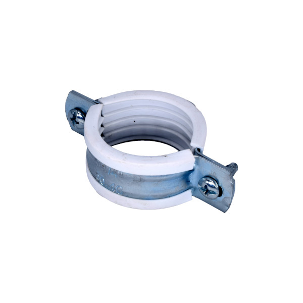 Хомут сантехнический 1 1/4" (39-46 мм) оцинкованная сталь со шпилькой и дюбелем М8 (белый) ПЗМ ХБ02-042 Хомут сантехнический 1 1/4" (39-46 мм) оцинкованная сталь со шпилькой и дюбелем М8 (белый) ПЗМ ХБ02-042