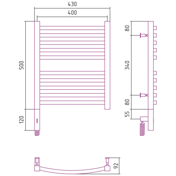 Полотенцесушитель электрический Сунержа Аркус 3.0 500x400 МЭМ левый, хром (00-5704-5040)