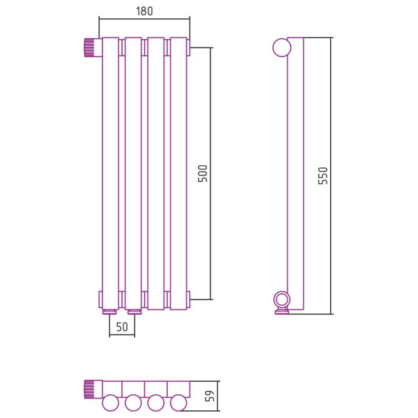 Дизайн-радиатор Сунержа Эстет-1 EU50 левый 500*180 4 секции золотой (03-0310-5004)
