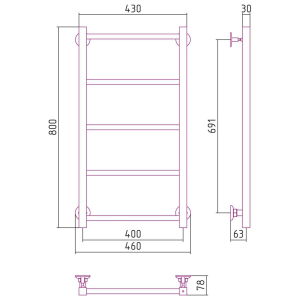 Полотенцесушитель водяной Стилье 800x400 черный (17640-8040)