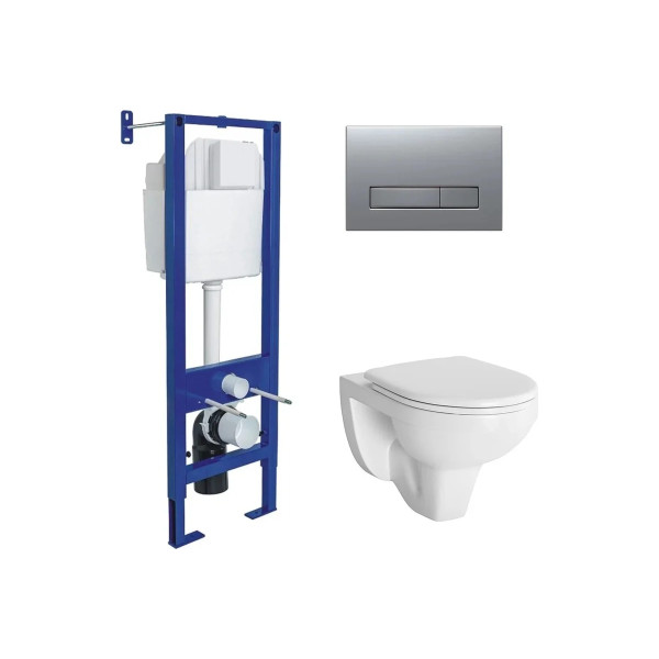 Комплект инсталляция с унитазом Berges Atom Line кнопка матовый хром, унитаз Gamma, сиденье с soft-close (043342)