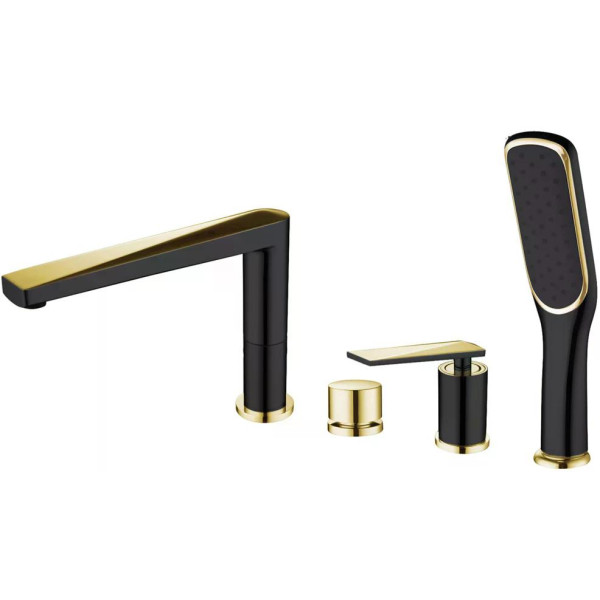 Смеситель на борт ванны Boheme Venturo черный с душевым комплектом (380-B)