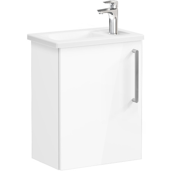 ТУмба подвесная Vitra Root 45 см с квадратной раковиной, с дверцей, глянцевый белый, левосторонняя (66342)