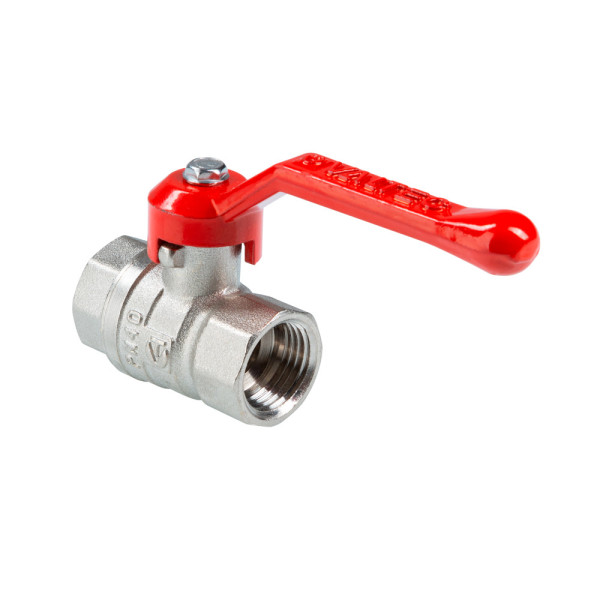 Кран 3/4" ВВ шаровый Valtec Стандарт никелированный (ГОСТ, красная ручка) VT.120.N.05