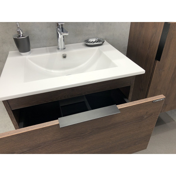 Тумба подвесная с раковиной Comforty Франкфурт 600x460x560 дуб шоколадно-коричневый (00004150530)