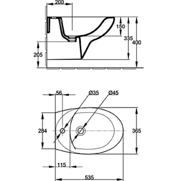 Биде подвесное Jacob Delafon Patio 535х365х335 (E4189-00)