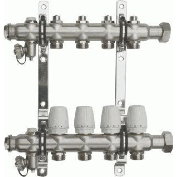 Коллекторная группа 4 отвода 1"*3/4"(18)EK с накидной гайкой и настроечными клапанами TeRma (нерж.ст) (14244)