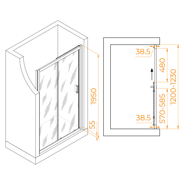 Душевая дверь RGW Passage 120x195 стекло прозрачное, профиль черный (350801612-14)