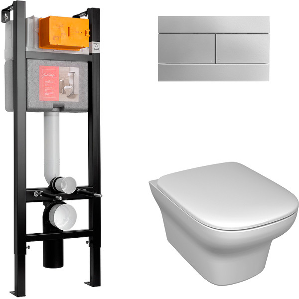 Комплект инсталляция с унитазом Jacob Delafon Vox с сиденьем тонким микролифт, с клавишей хром (E33131RU+EDM102+E20142+E4316-CP) (E21770RU-00)