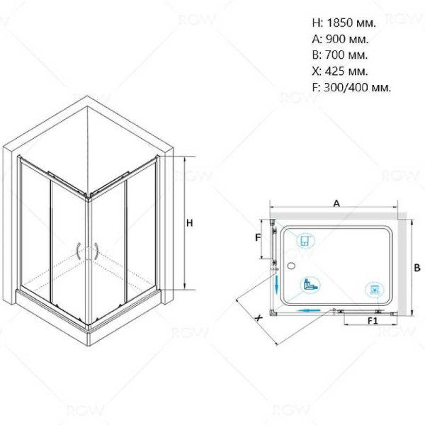 Душевой уголок RGW PA-146 90*700 стекло прозрачное, профиль хром 020814679-11