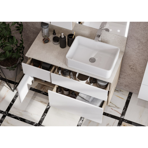 Тумба подвесная Aquaton Мишель 1000x450x504 дуб эндгрейн, белый (1.A244.1.01M.IX4.0)