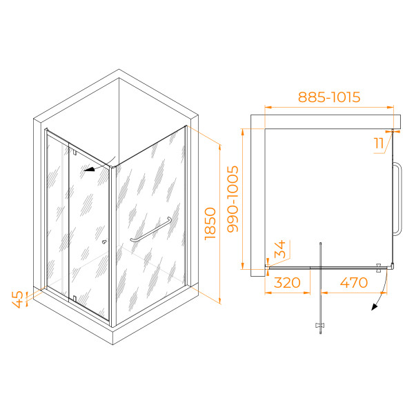 Душевой уголок RGW PA-44-1 (PA-02 + Z-060-1) 900x1000 стекло прозрачное, профиль хром (410844190-011)