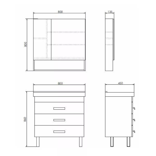 Шкаф зеркальный Comforty Никосия 800x135x800 дуб темный (00-00007619)