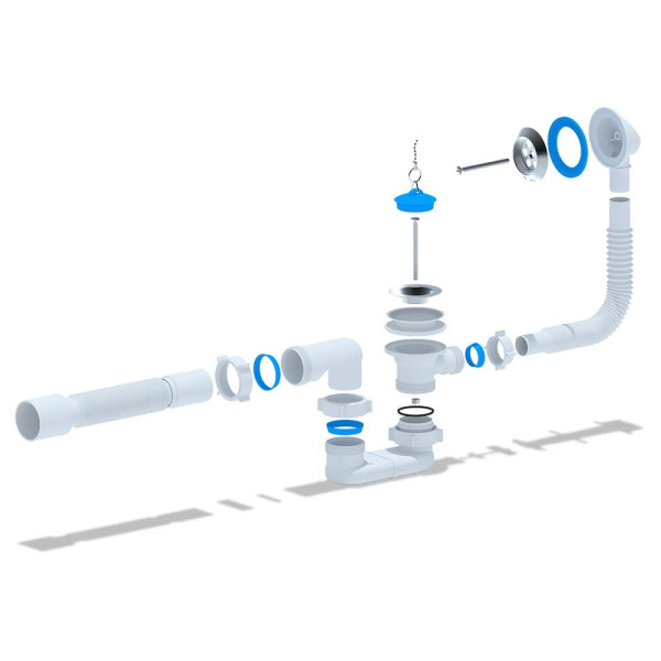 Обвязка для ванны АНИ с выпуском 1 1/2"*40 плоский сифон, с гибкой трубой 375*40/50 АНИ пласт (E055)
