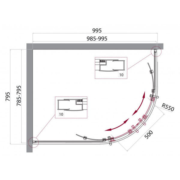 Душевой уголок Belbagno Uno 100х80 стекло прозрачное (UNO-195-RH-2-100/80-C-Cr)