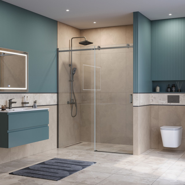 Душевая дверь BelBagno Soft Close-2 160x200 стекло прозрачное, профиль оружейная сталь матовая (SOFT_CLOSE-2-BF-1-160-C-GM)