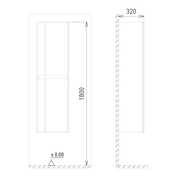Пенал подвесной Orka Likya 400x320x1380 антрацит матовый (3001084)