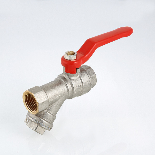 Кран 1/2" ВВ шаровый со встроенным фильтром Valtec Combi (красная ручка) VT.292.N.04