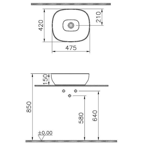 Раковина накладная Vitra Outline Recycled 48x42 без перелива матовый тауп (7994B066-0016)