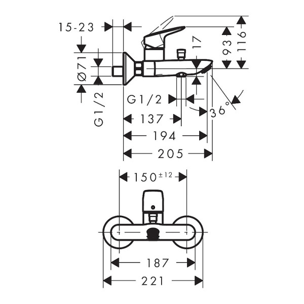 Смеситель для ванны Hansgrohe Logis черный (71400670)