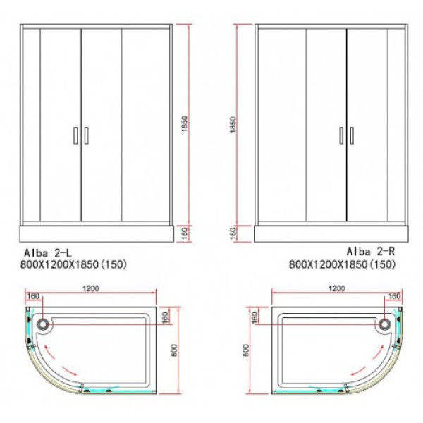 Душевой уголок BandHours Alba 80х120х200 L стекло прозрачное