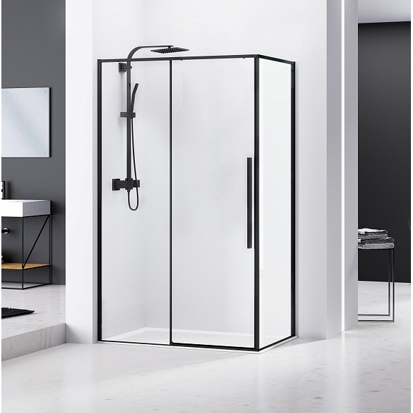 Душевой уголок BandHours Gemini/Vega-Glass 910 90х100 стекло прозрачное, профиль черный Душевой уголок BandHours Gemini/Vega-Glass 910 90х100 стекло прозрачное, профиль черный