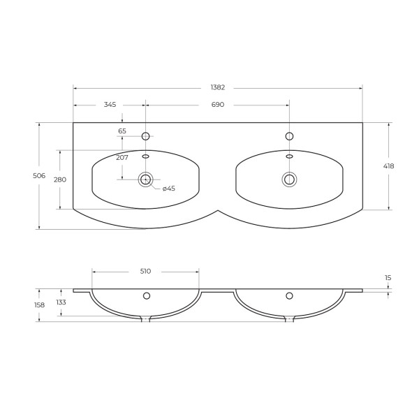 Раковина встраиваемая Cezares с двумя чашами Extra-light 138x52 (82412) Раковина встраиваемая Cezares с двумя чашами Extra-light 138x52 (82412)