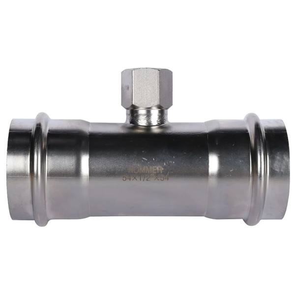 Тройник переходной 54х1/2"Вх54 Rommer из нержавеющей стали (пресс) (RSS-0015-005412) Тройник переходной 54х1/2"Вх54 Rommer из нержавеющей стали (пресс) (RSS-0015-005412)
