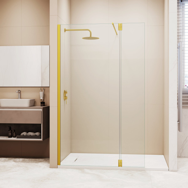 Душевая перегородка RGW WA-050Gb (WA-002Gb + Z-070Gb) 600 стекло прозрачное, профиль золото BRUSH (351005063-16)
