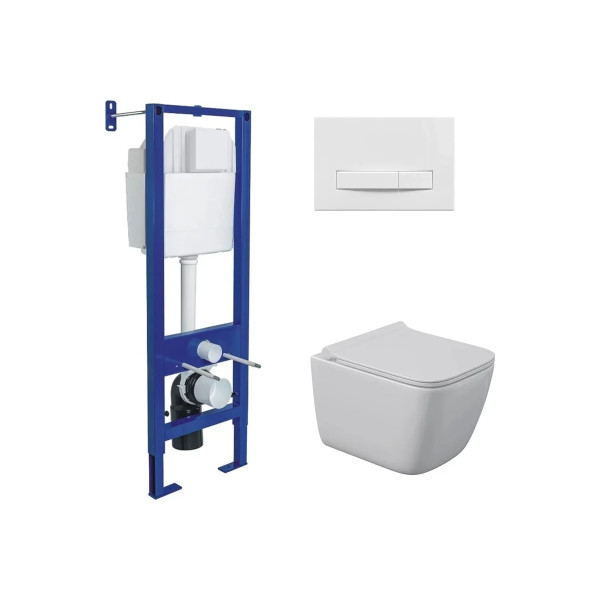 Комплект инсталляция с унитазом Berges Atom Line кнопка белая, унитаз Quattro S Rimless 49 см, сиденье с soft-close (043363) Комплект инсталляция с унитазом Berges Atom Line кнопка белая, унитаз Quattro S Rimless 49 см, сиденье с soft-close (043363)