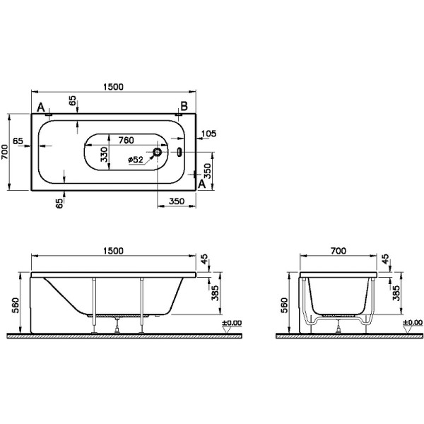 Ванна акриловая Vitra Optimum Neo 150x700 белая (64560001000) Ванна акриловая Vitra Optimum Neo 150x700 белая (64560001000)
