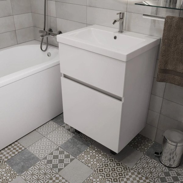 Тумба подвесная 1Marka Aris 590x440x870 белая аляска/белый глянец (Ц0000035775) Тумба подвесная 1Marka Aris 590x440x870 белая аляска/белый глянец (Ц0000035775)
