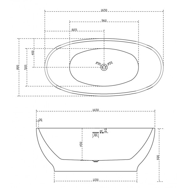 Ванна акриловая Abber 165*80 черная (AB9207MB)