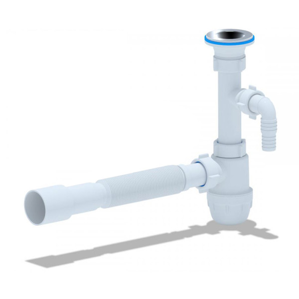 Cифон 32 мм. бутылочный АНИ Юнг с выпуском 1 1/4"*65 мм., с отводом для стир.машины, c гибкой трубой 32*40/50 АНИ пласт (BM1316)