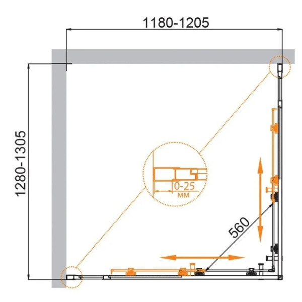 Душевой уголок Cezares Molveno 130x120x195 стекло прозрачное, профиль оружейная сталь (MOLVENO-AH-22-130/120-C-GM-IV)