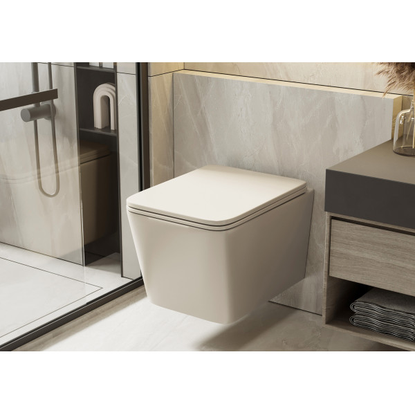 Унитаз повесной Abber Rechteck безободковый светло-бежевый матовый (AC1201MBE)