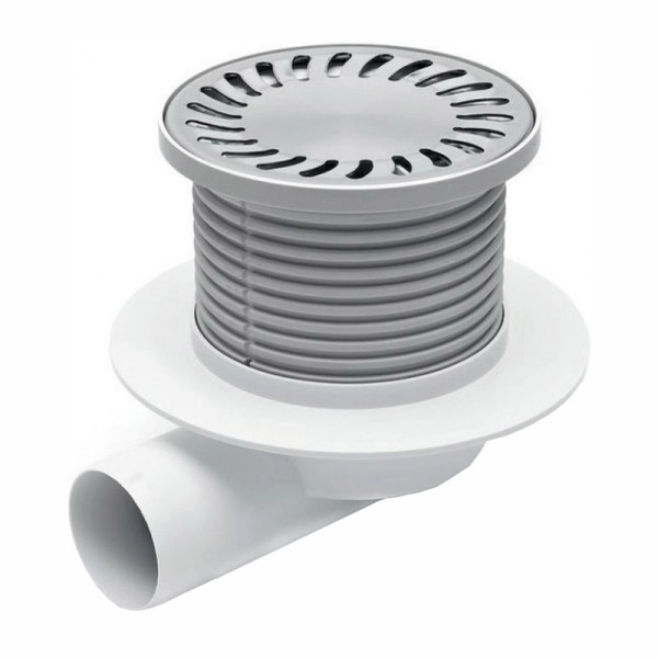 Трап MCH для пола с боковым сливом D50 решетка нерж. 150х150 c воротником нептун