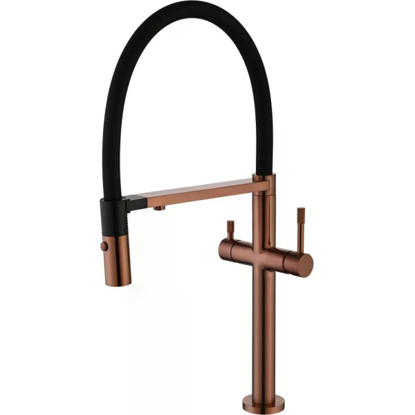 Смеситель для кухни Boheme Kitchen Бронзовый с краном для питьевой воды с гибким изливом (115-BRB)